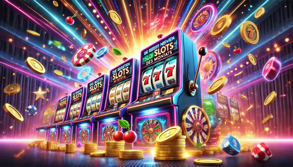 DALLE 20250327 122114 A vibrant and eyecatching 169 banner image for a blog post titled Die besten neuen Slots des Monats The best new slots of the month The image f CasinoWikiReview