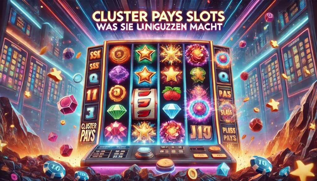 DALLE 20250327 123848 A colorful and modern 169 banner image for a blog post titled Cluster Pays Slots Was sie einzigartig macht Cluster Pays Slots What makes them un CasinoWikiReview