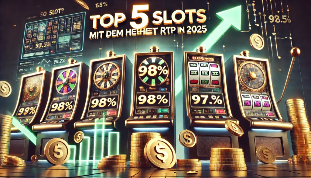 DALLE 20250327 124124 A clean and modern 169 banner image for a blog post titled Top 5 Slots mit dem höchsten RTP im Jahr 2025 Top 5 slots with the highest RTP in 2025 CasinoWikiReview