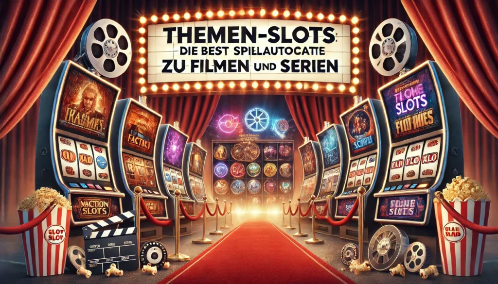 DALLE 20250327 124223 A cinematic and engaging 169 banner image for a blog post titled ThemenSlots Die besten Spielautomaten zu Filmen und Serien Theme slots The bes CasinoWikiReview