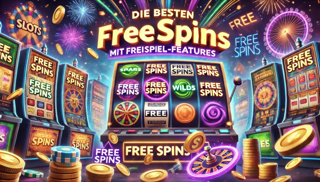 DALLE 20250327 124334 A colorful and dynamic 169 banner image for a blog post titled Die besten Slots mit FreispielFeatures The best slots with free spins features T CasinoWikiReview