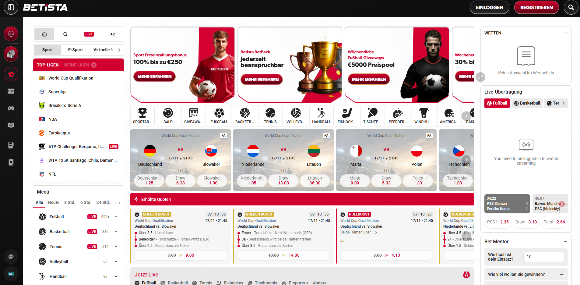 Betista Casino Sportwetten - Wetten auf Fußball und mehr