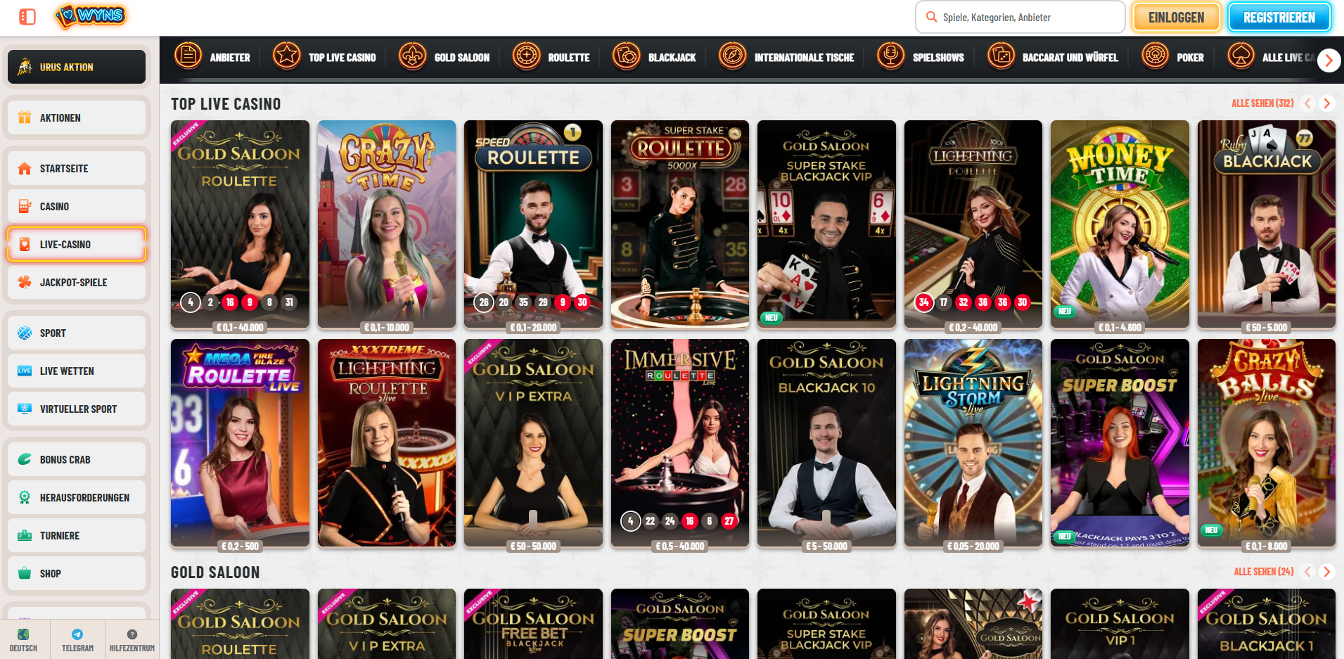 Wyns Casino Live Casino - Echte Dealer in Echtzeit